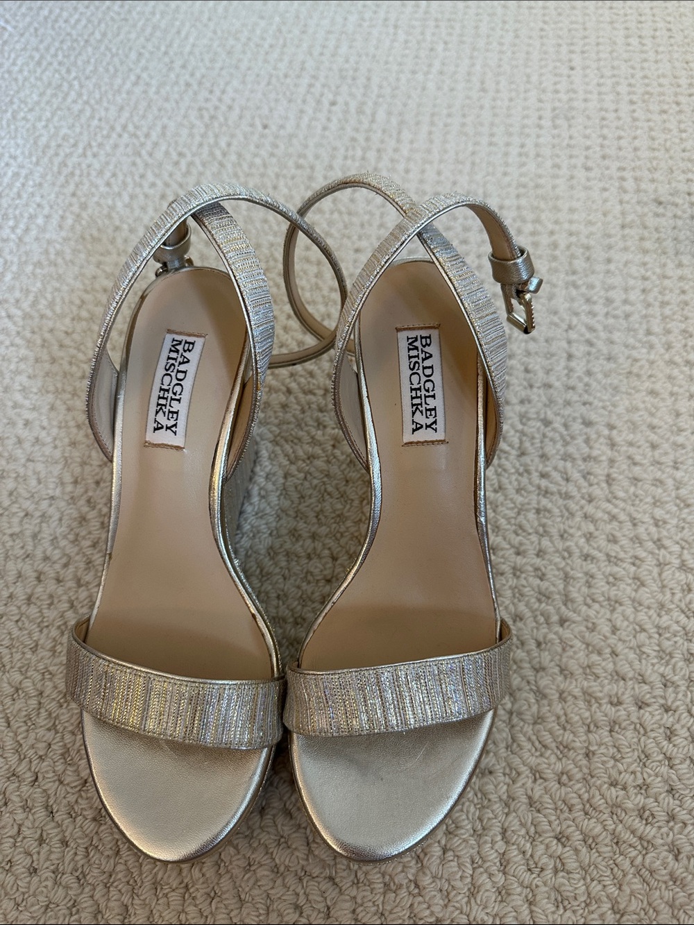 Badgley Mischka Metallic Gold Wedge Heels